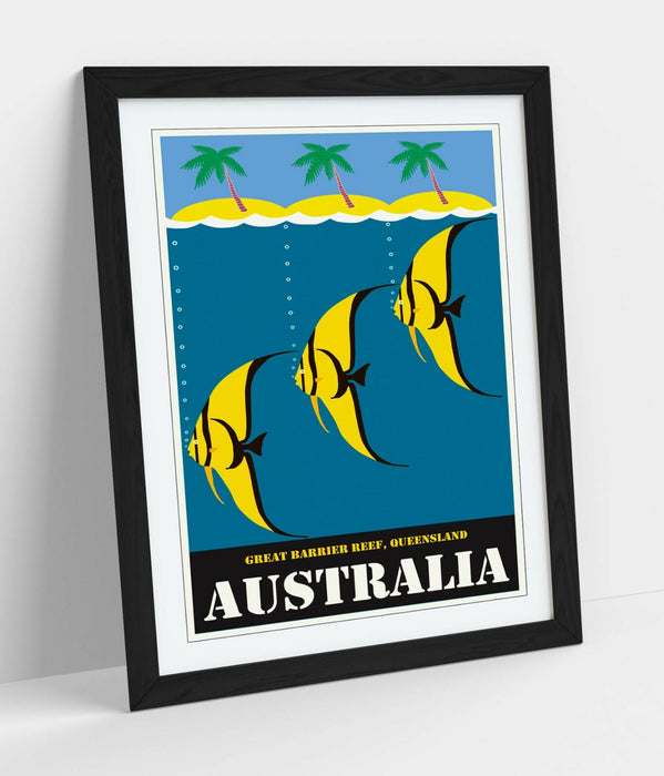 VINTAGE RETRO AUSTRALIA TRAVEL POSTER -FRAMED WALL ART PICTURE PRINT- YELLOW