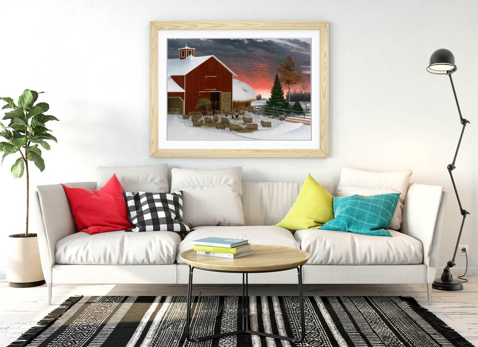 Framed Wall Art Poster - Horatio Shaw, Barnyard in Winter | Art Print and Wood Frame - 3 colours
