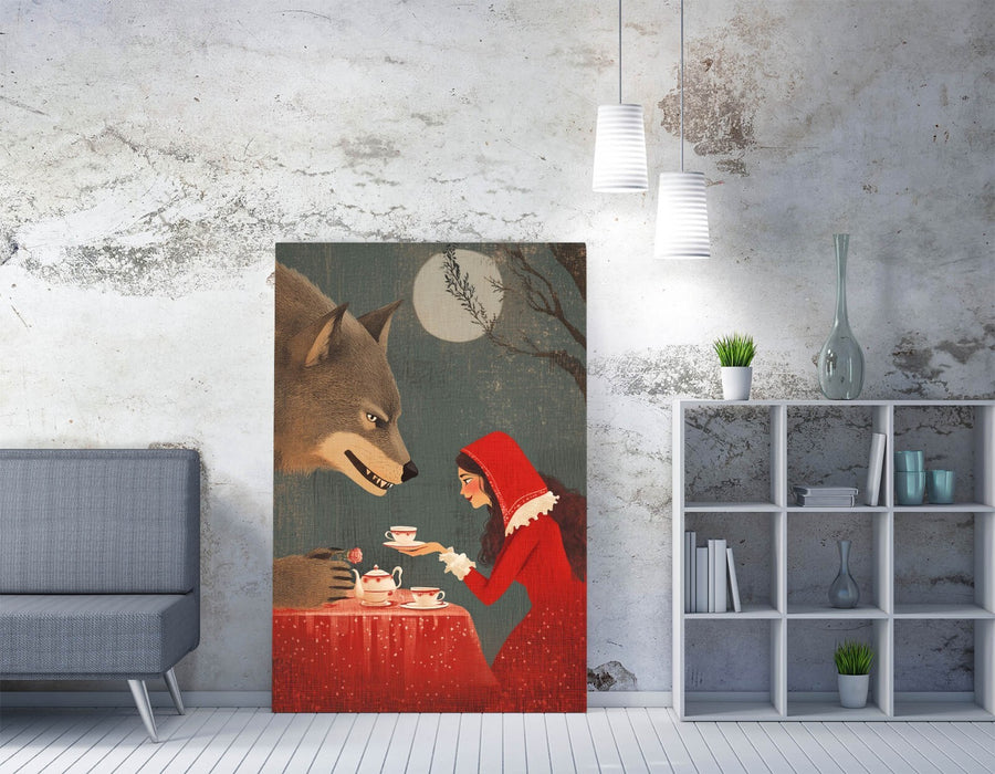 Canvas Wall Art – Red Riding Hood Print With Wolf Moon | Handmade Canvas Artwork