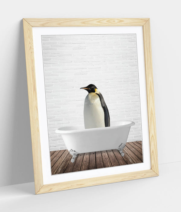 PENGUIN IN BATHTUB -QUIRKY ART FRAMED POSTER PICTURE PRINT BATHROOM ARTWORK