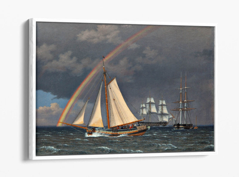 Float Effect Canvas Art - Rainbow At Sea Painting | Premium 30mm Deep Frame