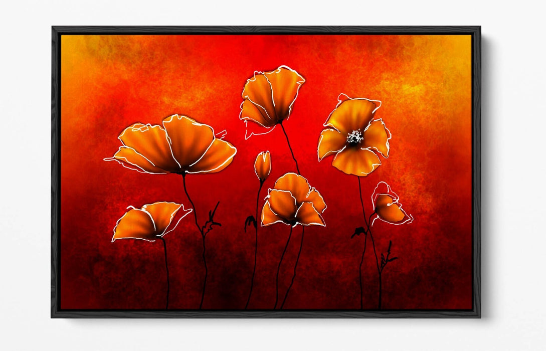 Orange Poppies Canvas - Abstract Flower Art With Float Effect Frame | Handmade UK