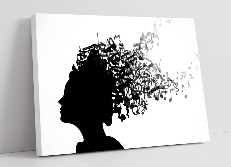 Canvas Wall Art - Woman Silhouette Print with Music Notes | Handmade UK Decor