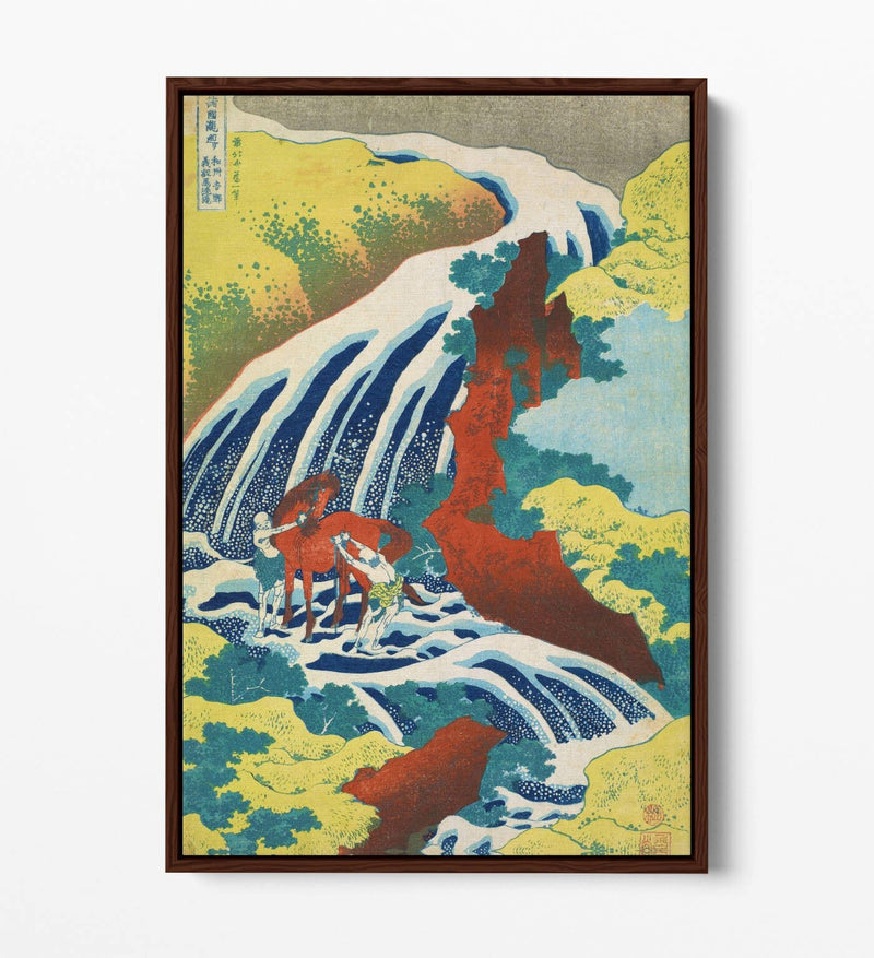 Canvas Wall Art – Hokusai Yoshitsune Falls Float Effect Canvas Print – Green Red Vibrant Decor