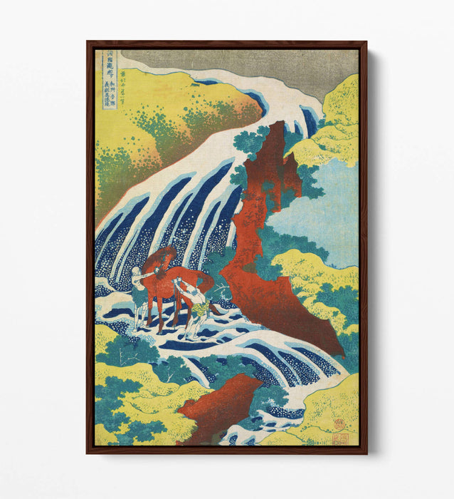 HOKUSAI YOSHITSUNE FALLS -FLOAT EFFECT CANVAS WALL ART PIC PRINT- GREEN RED