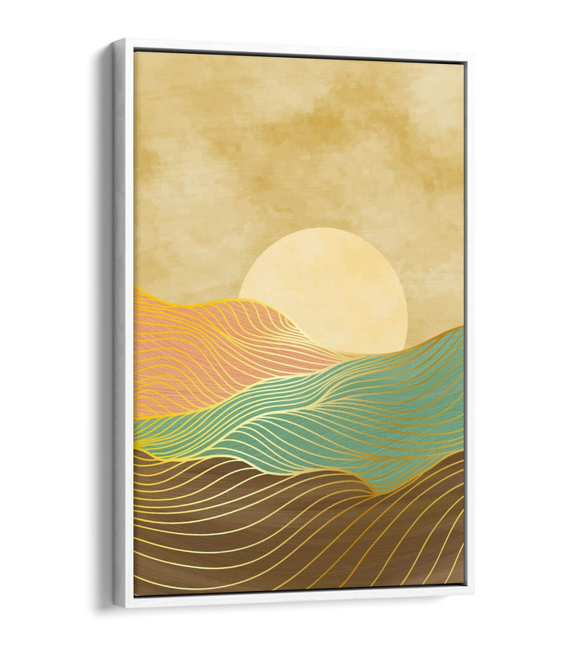 Canvas Wall Art – Abstract Multi Color Mountains Sunset Float Effect Frame