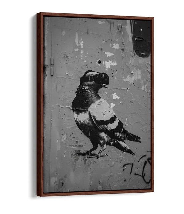Canvas Art Print - Pigeon Wearing VR Headset | Graffiti Stencil Wall Art