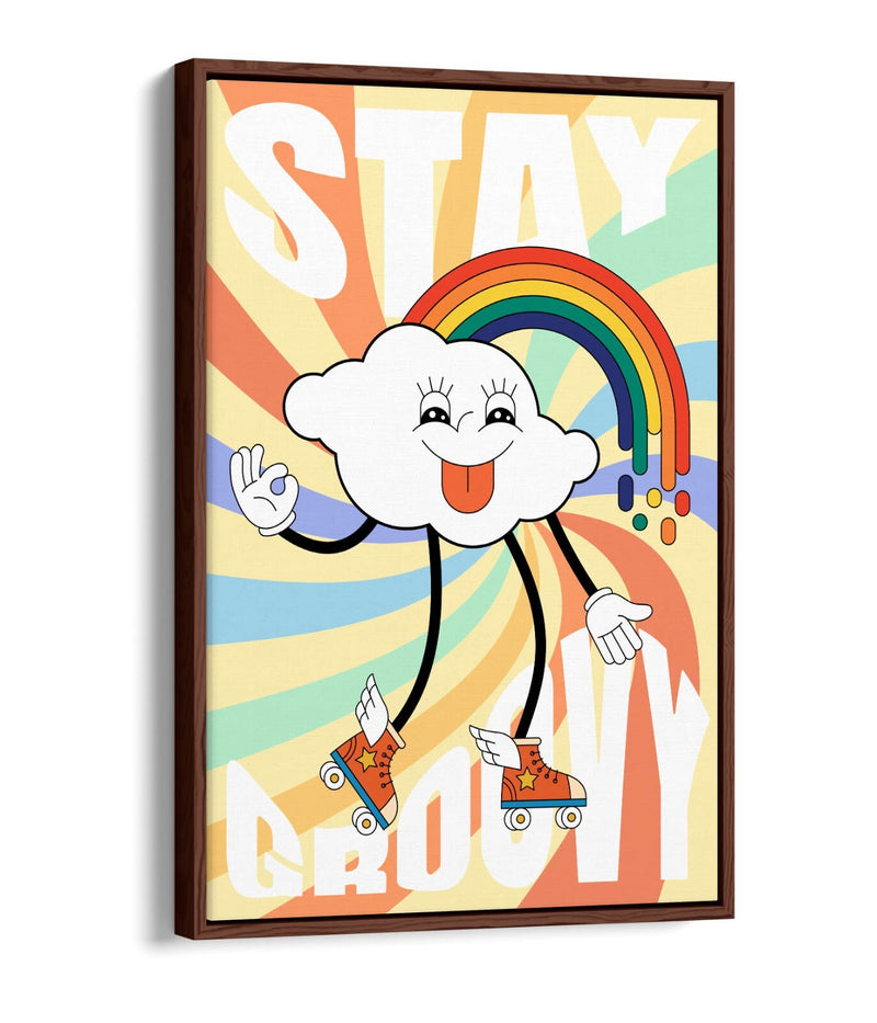 Retro Canvas Wall Art - Groovy Cloud & Rainbow Bedroom Print | Float Effect Canvas