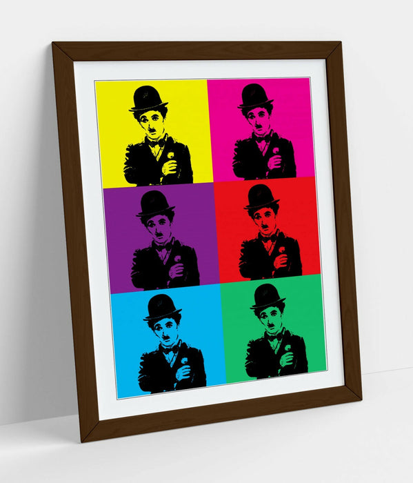 CHARLIE CHAPLIN COLOURFUL POP ART -FRAMED WALL ART PICTURE PRINT