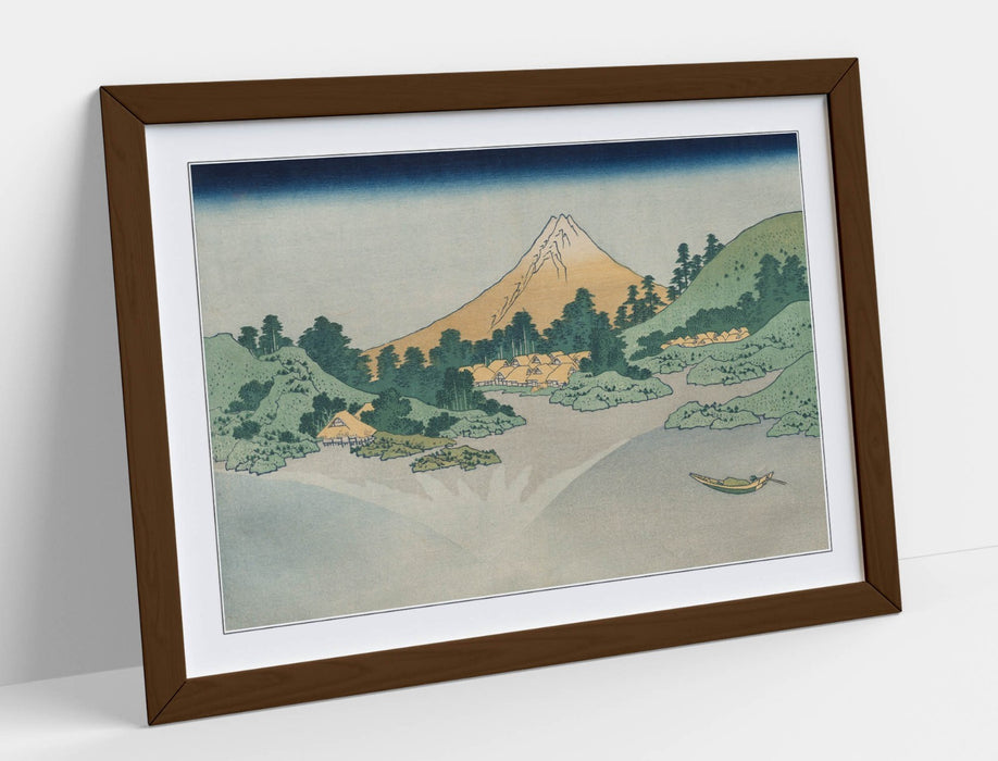 Framed Wall Art Poster - Katsushika Hokusai Lake Misaka Print with Woodgrain Frame