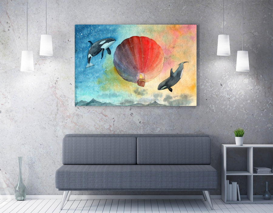Watercolour Canvas Art – Air Balloon & Whales Wall Decor | Handmade UK Canvas Print