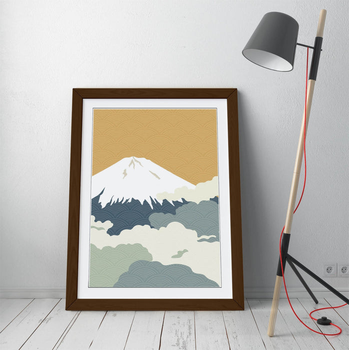 Fuji Mountain Wall Art – Minimalist Abstract Framed Print on Matte Paper