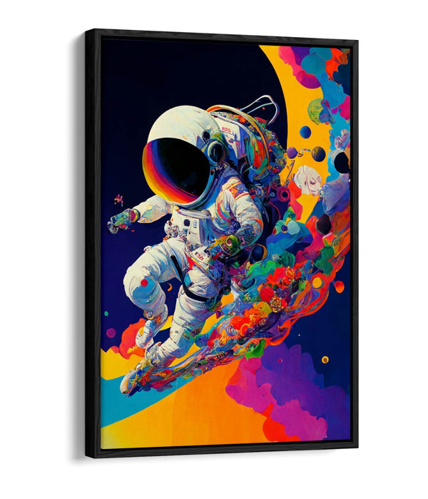 Astronaut Canvas Art – Multicolour Abstract Space Wall Decor | Float Effect Frame