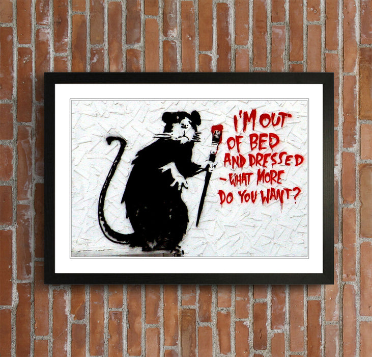 Banksy Framed Poster – Urban Street Art Graffiti Wall Art With Woodgrain Frame Finish
