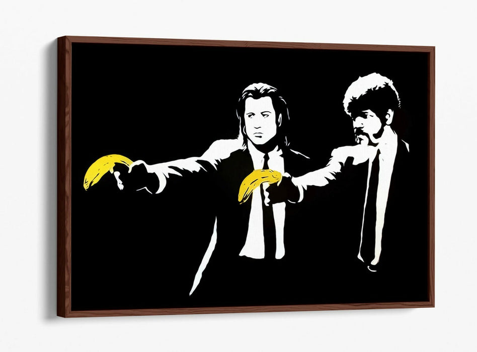 BANKSY PULP FICTION -FLOAT EFFECT CANVAS WALL ART PIC PRINT-YELLOW BLACK & WHITE