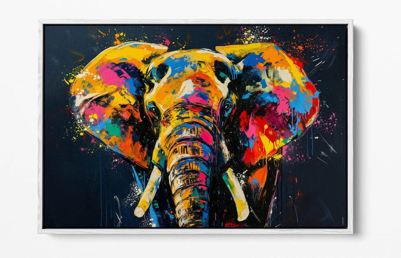 Abstract Elephant Canvas - Multi Colour Float Effect Frame, Vibrant Wall Art Print