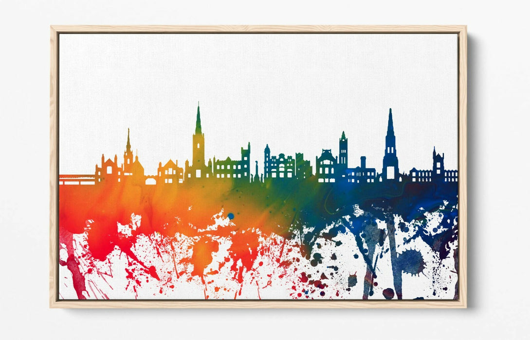 DERRY CITY SKYLINE RAINBOW SPLASH ART -FLOAT EFFECT CANVAS WALL ART PRINT