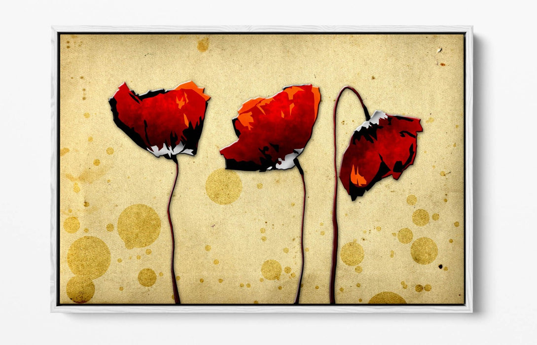 Float Effect Canvas Art - Red Poppies Abstract Flower with Deep Frame, Ready to Hang