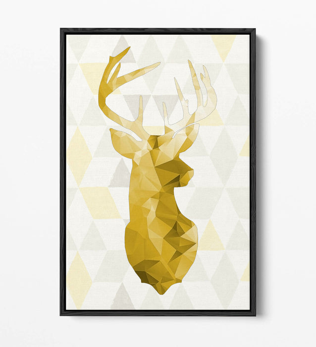 MUSTARD YELLOW STAG HEAD GEO BACKGROUND -FLOAT EFFECT CANVAS WALL ART PIC PRINT