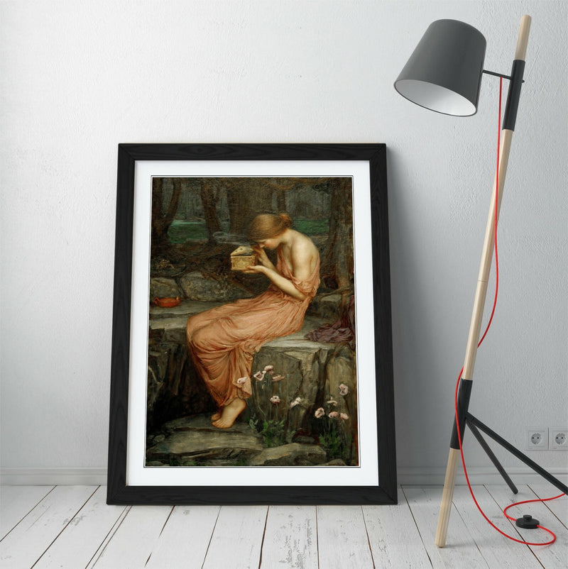 Framed Art Poster – John William Waterhouse Psyche Opening the Golden Box Art Print With Woodgrain Effect Frame