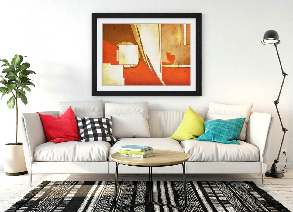 Abstract Bedroom Decor - Framed Art Poster with Orange Brown Artwork | Modern Print