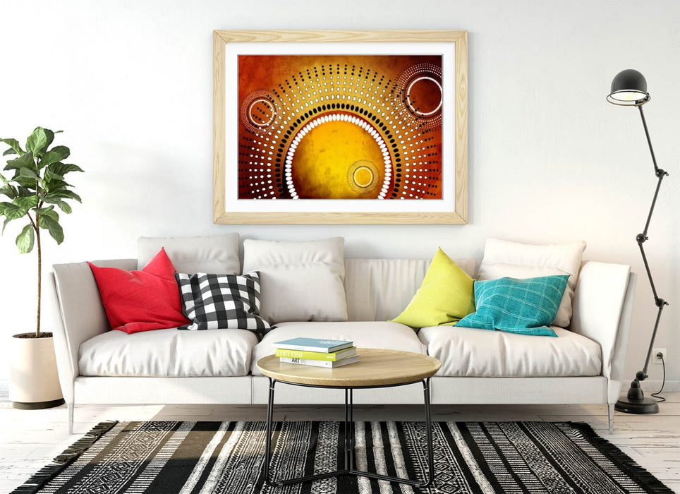 Framed Abstract Poster - Yellow Sun Artwork | Modern Bedroom Wall Art Print