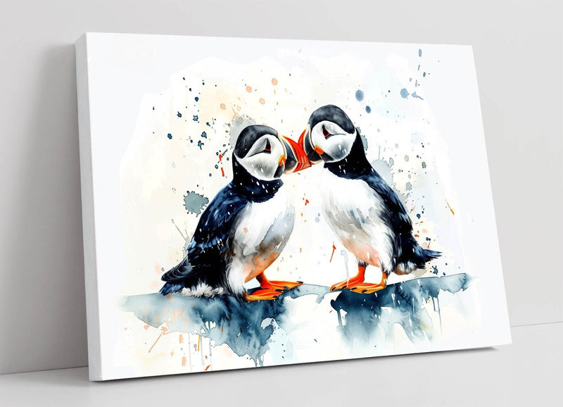 Puffins Canvas Art - Cute Animal Artwork Ready To Hang | Handmade Wall Decor Print