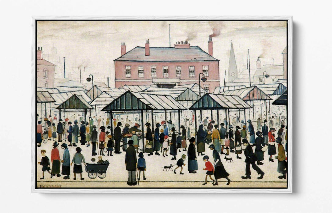 LS LOWRY MARKET SCENE NORTHERN TOWN -FLOAT EFFECT CANVAS WALL ART PIC PRINT-