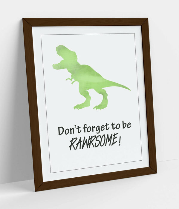 "RAWRSOME" DINOSAUR WATERCOLOR KIDS NURSERY QUOTE -FRAMED WALL ART PICTURE PRINT