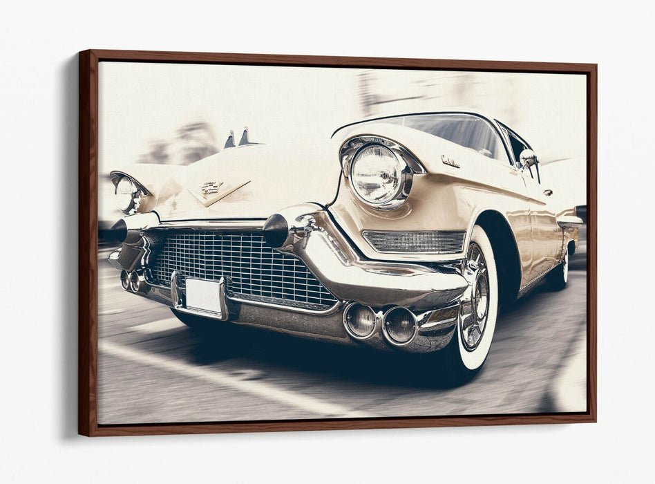 Canvas Wall Art - Cream Cadillac Float Effect On Premium 30mm Deep Frame