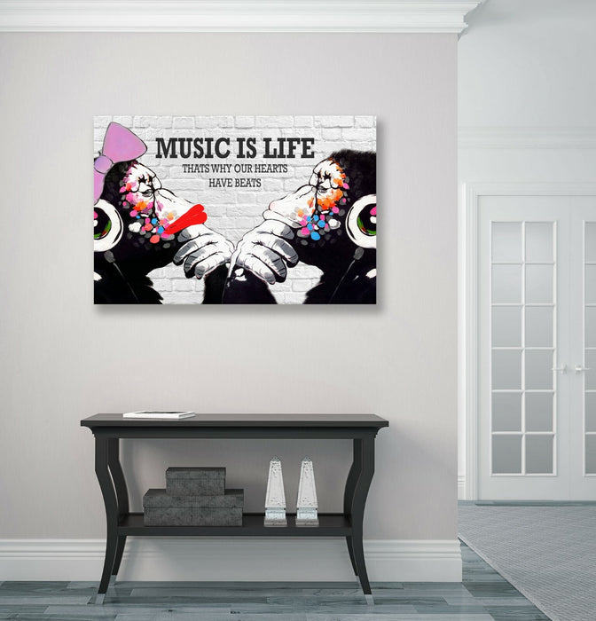 MONKEY DJ BANKSY MUSIC IS LIFE CANVAS STREET WALL ART PRINT ARTWORK GORILLA