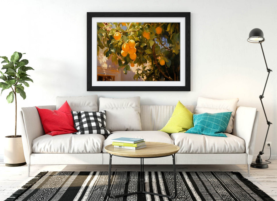 Framed Wall Art – Orange Tree Poster Print With Natural Wood Frame & Matte Paper