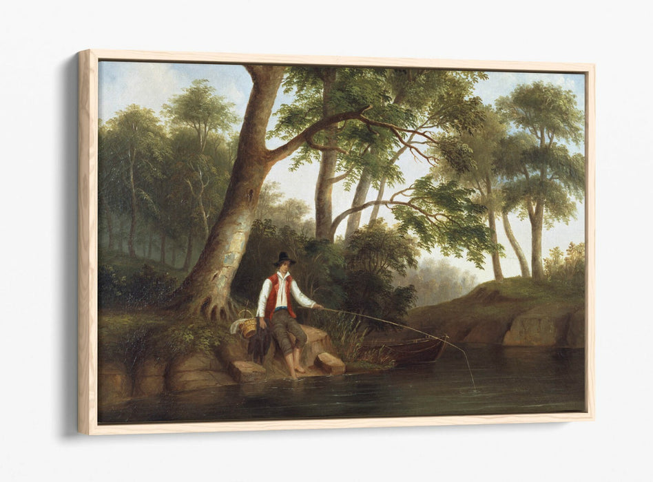 ROBERT S DUNCANSON, MAN FISHING -FLOAT EFFECT CANVAS WALL ART PRINT