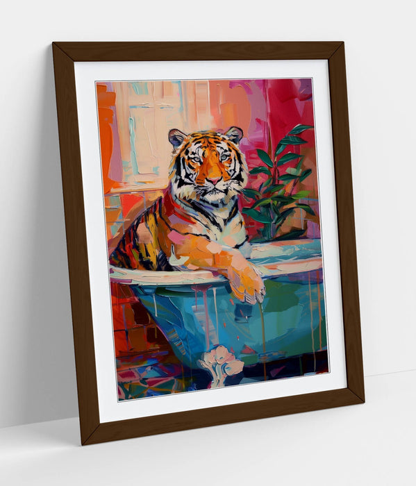 Framed Wall Art - Multi Color Tiger Print in Woodgrain Frame | Handmade UK Poster