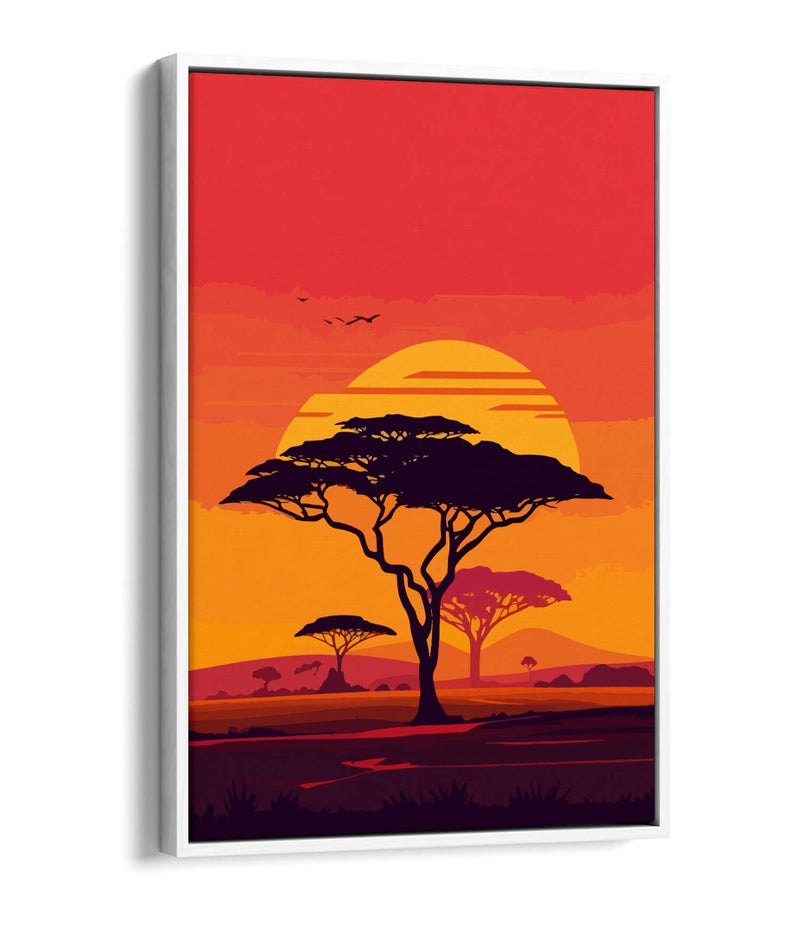 Canvas Wall Art - Sunset Safari Tree Float Effect Premium Canvas Print