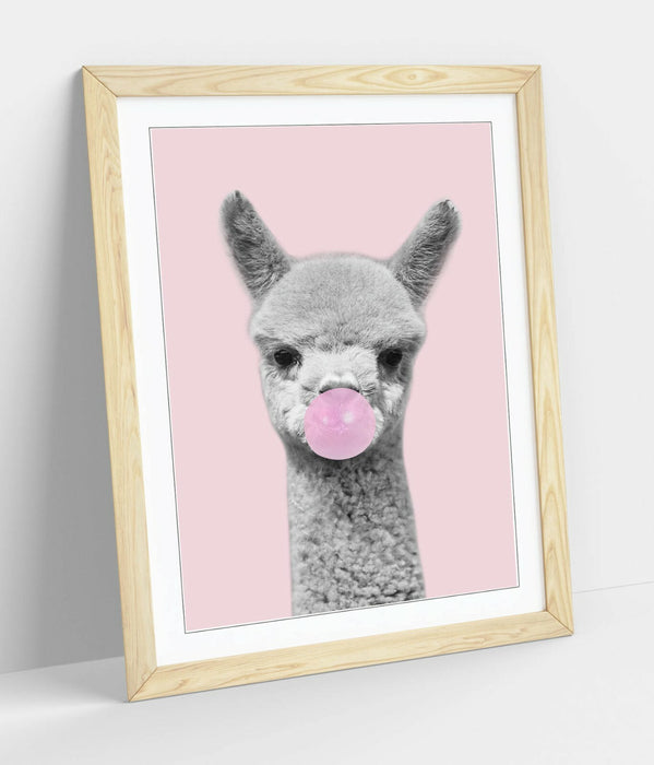 ALPACA BLACK WHITE BABY PINK BUBBLEGUM -FRAMED ART POSTER PICTURE PRINT ARTWORK