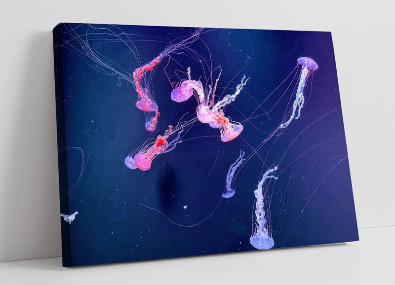 Jellyfish Canvas Art – Glowing Pink Purple Wall Decor | Handmade Vibrant Marine Life Print