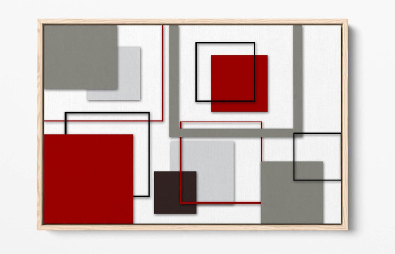 Canvas Wall Art - Red Grey Abstract Shapes | Float Effect Frame, Bedroom Decor