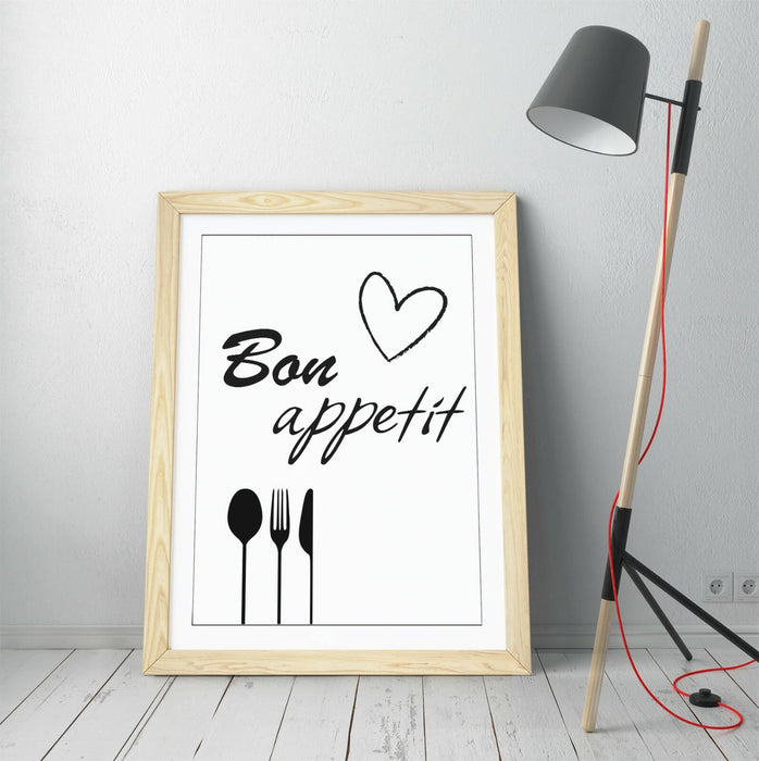 "BON APPETIT" KITCHEN HOME QUOTE SLOGAN -FRAMED WALL ART PICTURE PRINT