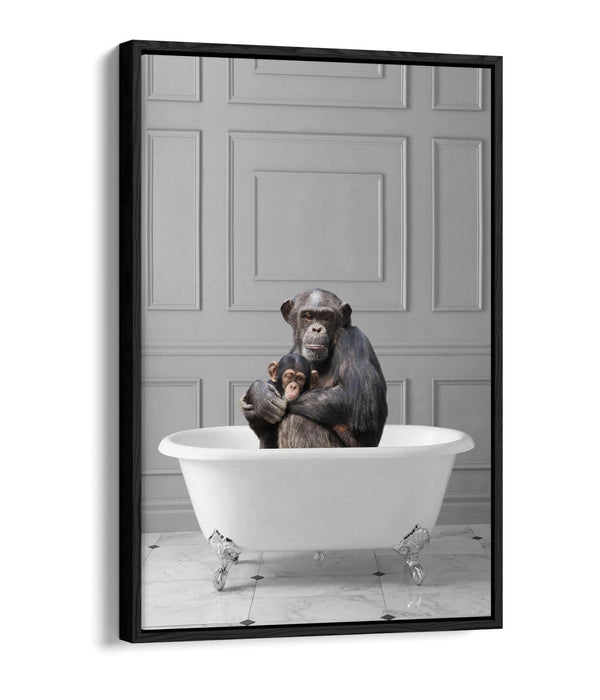 MONKEY CHIMP IN BATHTUB -QUIRKY BATHROOM FLOAT EFFECT CANVAS WALL ART PRINT