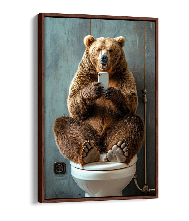 Funny Bear Canvas Art – Humorous Bathroom Wall Decor | Float Effect Canvas Print