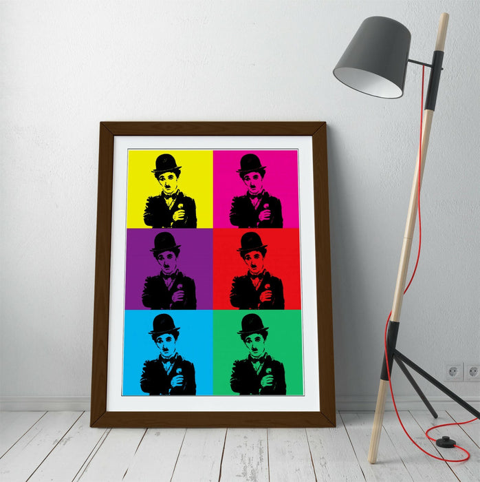 CHARLIE CHAPLIN COLOURFUL POP ART -FRAMED WALL ART PICTURE PRINT
