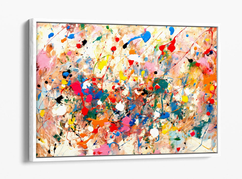 Float Effect Canvas Art – Multi Colour Pollock Style Abstract Wall Decor Print