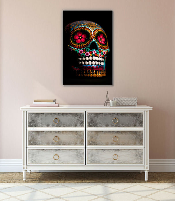 Candy Skull Canvas Art – Black Framed Canvas Print With 30mm Deep Frame