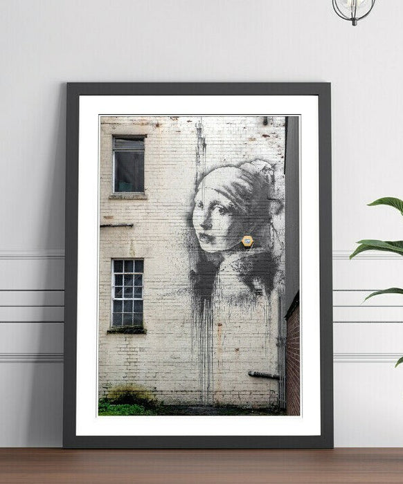 Banksy Framed Poster – Girl With Pearl Earring Wall Art Print, Matte Paper