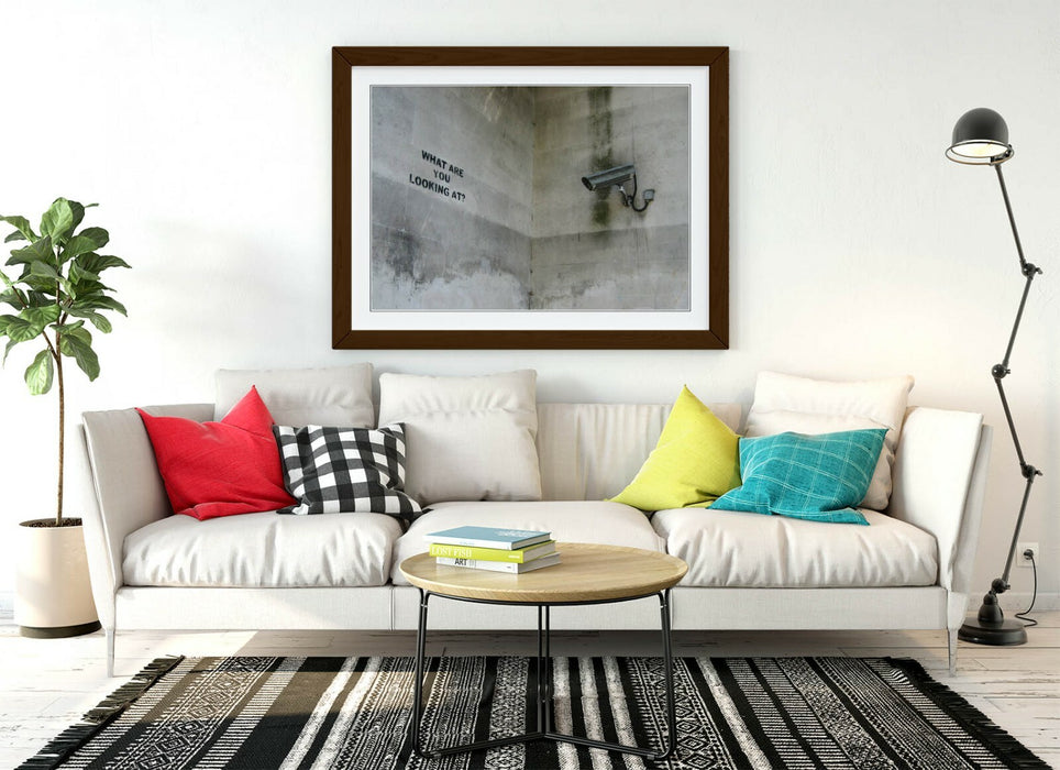 BANKSY WHAT ARE YOU LOOKING AT -ART FRAMED POSTER PICTURE PRINT ARTWORK- BEIGE