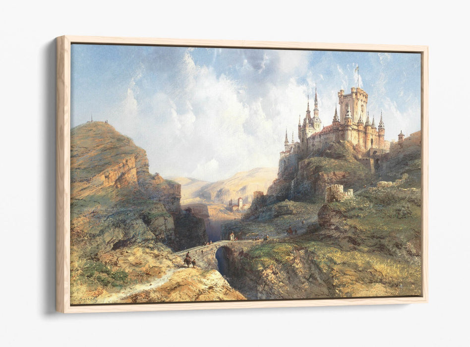 CARLO BOSSOLI, TRAVELLERS ON THE CASTLE ROAD -FLOAT EFFECT CANVAS WALL ART PRINT