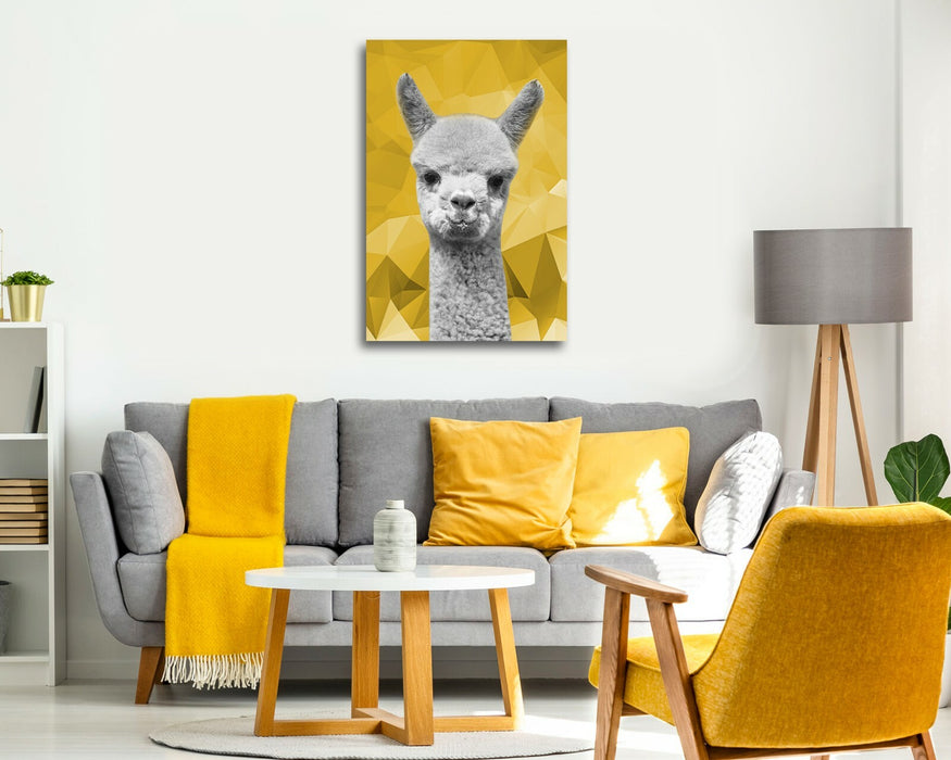 Canvas Wall Art – Alpaca Geometric Print With Mustard Yellow & Black White Decor