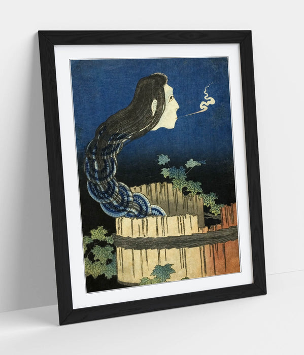Framed Art Poster - Katsushika Hokusai Mansion Of The Plates Print With Wood Grain Frame