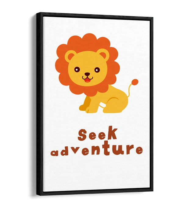 "SEEK ADVENTURE" LION QUOTE KIDS ROOM SLOGAN -FLOAT EFFECT CANVAS WALL ART PRINT